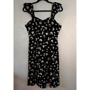 Naggoo Women's Black Daisy Floral Sundress Size L Ruched Bust Open Back Strap